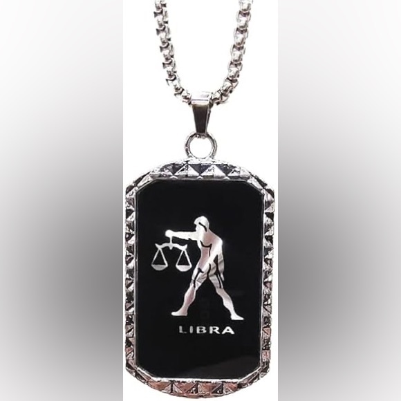 Stainless steel Silver Libra Zodiac Pendant Necklace unisex - Picture 1 of 5